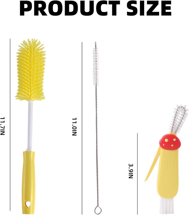 Engorgio 3 Pack Cleaner Brush Kit for Stanley, Bottle Cleaner Brush Set with Straw Brush Cleaner and Cup Lid Cleaning Brush for Stanley Cup, Tumbler Cups, Drinking Glass (Yellow) - Image 2